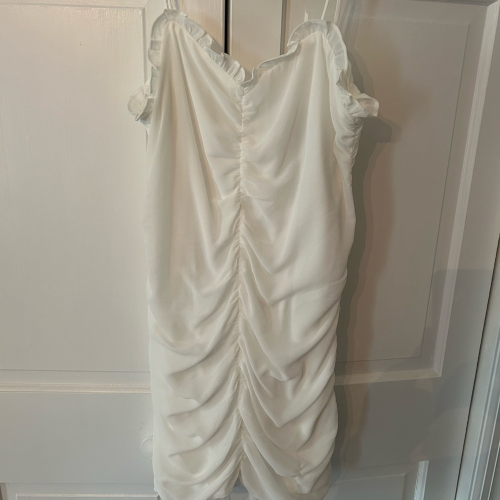 Cotton Candy White Ruched Sheath Mini Dress